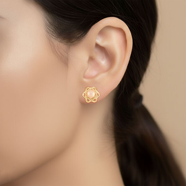 Pfirsich-Süßwasser Perle Ohrringe Nickelfreies Messing, Goldfarben image number 2