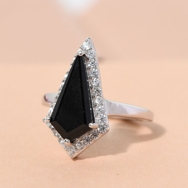 Schwarzer Turmalin und Zirkon-Ring, 925 Silber platiniert  ca. 3,62 ct image number 2