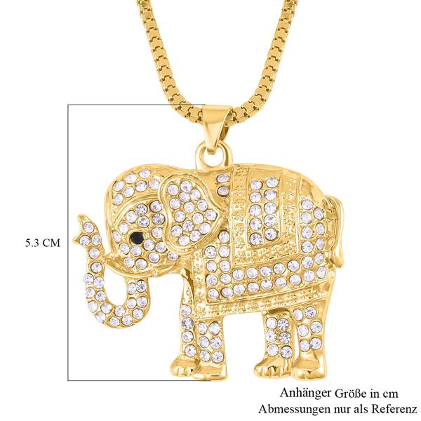 Wei&szlig;er und schwarzer Kristall-Elefanten-Anh&auml;nger mit Kette in Goldton, 73 cm image number 5
