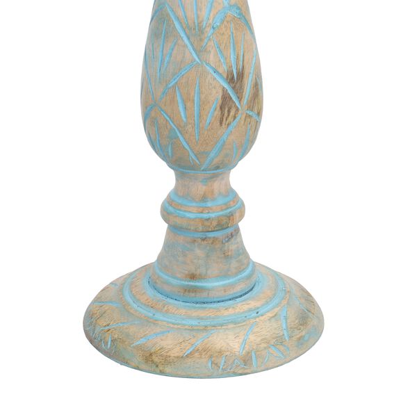 Set aus 2 antiken geschnitzten Holzkerzenhaltern mit rundem Ständer, 38cm, Hellblau image number 5
