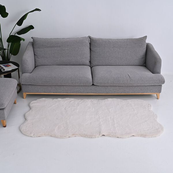 Kunstfell-Teppich mit Schaumstoffbasis, Wolkenform, 100x180 cm, Reinweiß image number 2