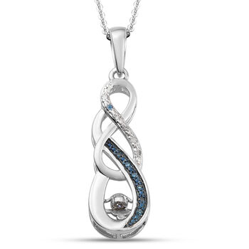 Wei&szlig;er und Blauer Diamant Anh&auml;nger mit Silberkette 50 cm 925 Silber platiniert ca. 0,10 ct