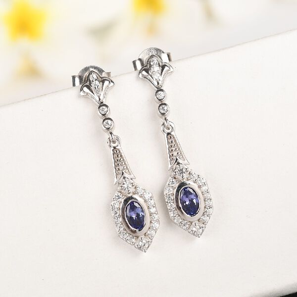 AA Tansanit und Zirkon Ohrh&auml;nger 925 Silber platiniert ca. 0,94 ct&nbsp; image number 2