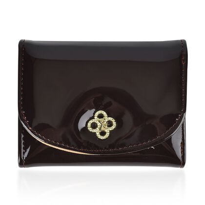 Gl&auml;nzendes RFID-Schutz Portemonnaie aus Lackleder, Gr&ouml;&szlig;e: 11x8.5x2cm, Braun