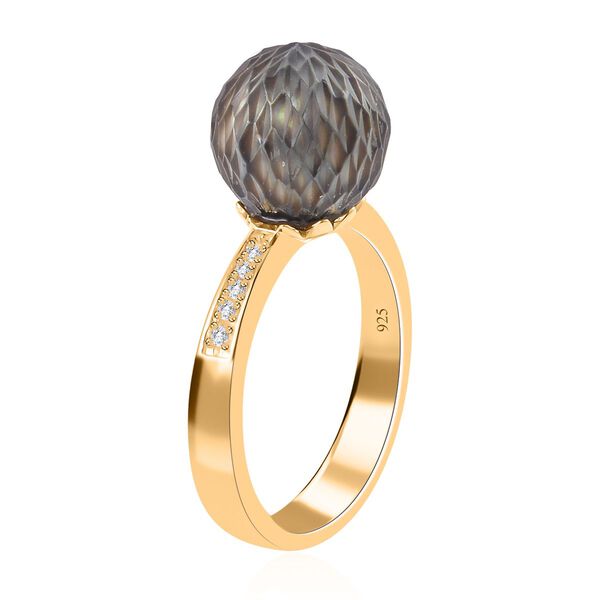 Handgeschnitzter 11-12mm Tahiti-Perle und Zirkon-Ring, 925 Silber Gelbgold Vermeil - 0,13 ct. image number 5