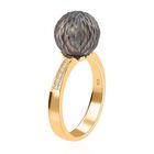 Handgeschnitzter 11-12mm Tahiti-Perle und Zirkon-Ring, 925 Silber Gelbgold Vermeil - 0,13 ct. image number 4