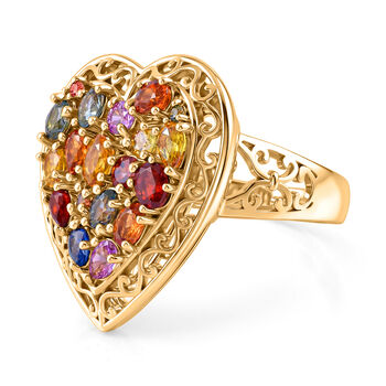 Mehrfarbiger Saphir Herz Ring, ca. 3,27 ct