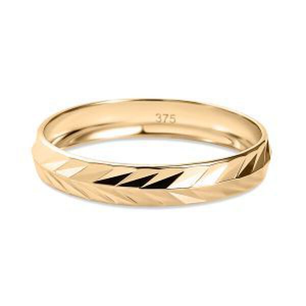 Diamantschliff-Muster Bandring in 375 Gold image number 0
