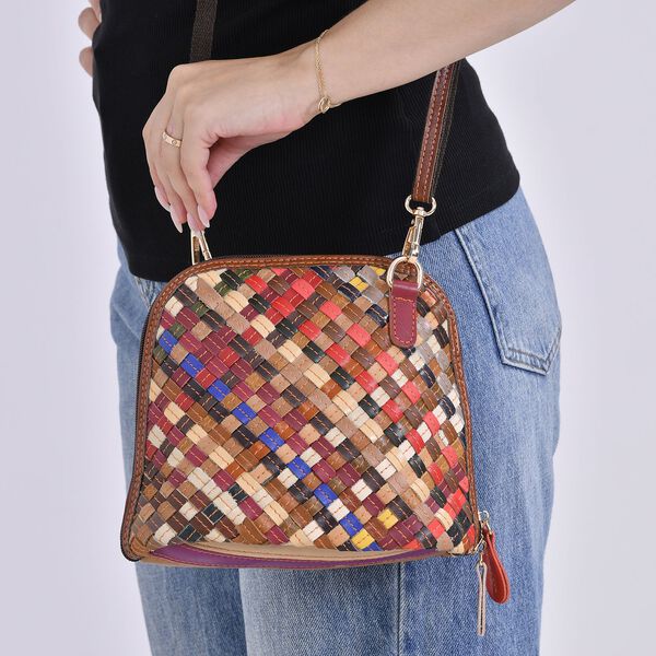 Chaos by Elsie- Echtleder Umhängetasche mit RFID-Schutz, Webmuster, 19x11x20cm image number 8