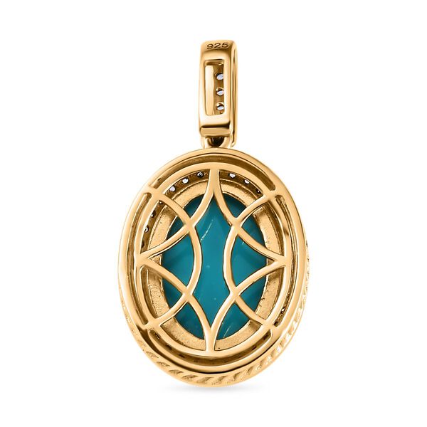 AA Sleeping Beauty Türkis, Weißer Zirkon Anhänger 925 Silber Gelbgold Vermeil ca. 5,80 ct. image number 5