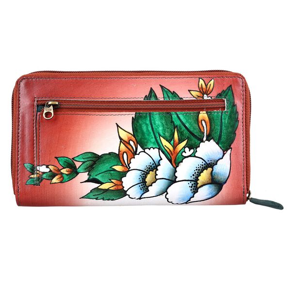 SUKRITI &ndash; handbemalte Echtleder Brieftasche, Blumenmuster blau image number 5