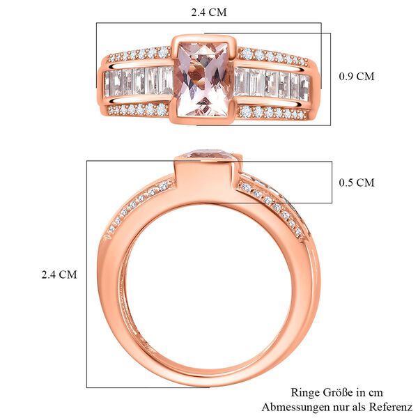 Rosa Morganit, Wei&szlig;er Zirkon Ring 925 Silber 750 Ros&eacute;gold Vermeil (Gr&ouml;&szlig;e 21.00) ca. 2.39 ct image number 7