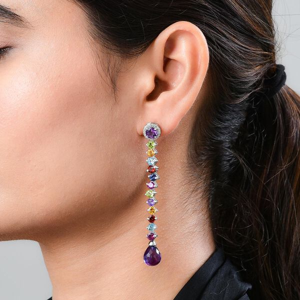 GP Art Déco Kollektion - Afrikanische Amethyst und mehrfarbige Edelstein-Ohrhänger in Silber image number 3