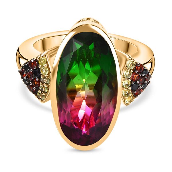 Wassermelonen Quarz Triplett und Multi-Edelstein-Ring - 10,91 ct.