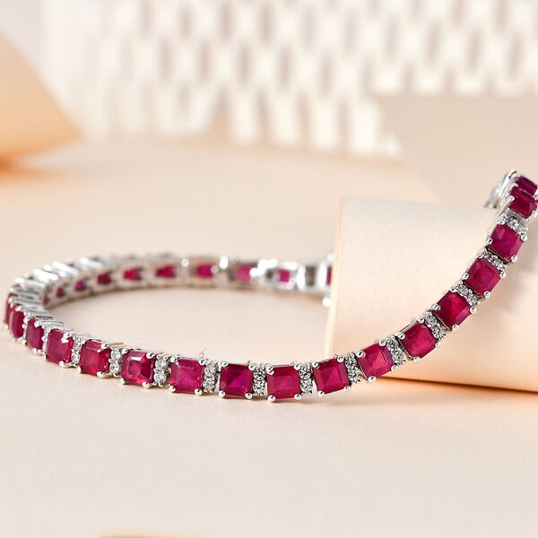 Afrikanischer Rubin (Fissure gefüllt), Weißer Zirkon Armband ca. 19 cm 925 Silber platiniert ca. 17,58 ct. image number 2