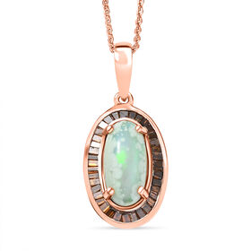 D’Joy AA natürlicher, äthiopischer Welo Opal und roter Diamant Anhänger mit 45cm Kette - 2,45 ct.