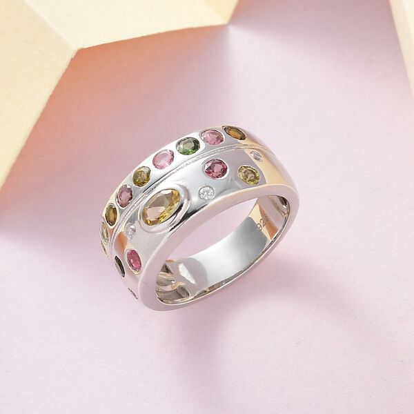 Nat&uuml;rlicher mehrfarbiger Turmalin Ring 925 Silber platiniert (Gr&ouml;&szlig;e 17.00) ca. 1.13 ct image number 2