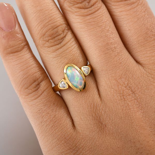 AA Nat&uuml;rlicher, &auml;thiopischer Welo Opal und Moissanit Ring - 1,80 ct. image number 3