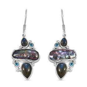 D'Joy S&uuml;&szlig;wasser Pfau Perle, Labradorit Ohrringe 925 Silber rhodiniert