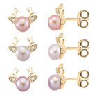 Pfirsich-Süßwasser Perle (5-7 mm), Lila Süßwasser Perle (5-7mm) Schmuckset 316L Edelstahl