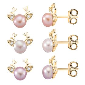 Pfirsich-Süßwasser Perle (5-7 mm), Lila Süßwasser Perle (5-7mm) Schmuckset 316L Edelstahl