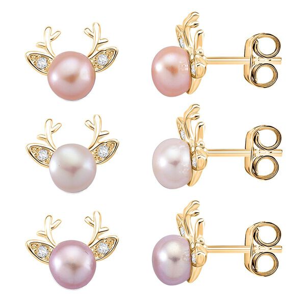 Pfirsich-S&uuml;&szlig;wasser Perle (5-7 mm), Lila S&uuml;&szlig;wasser Perle (5-7mm) Schmuckset, Nickelfreies Messing, Goldfarben