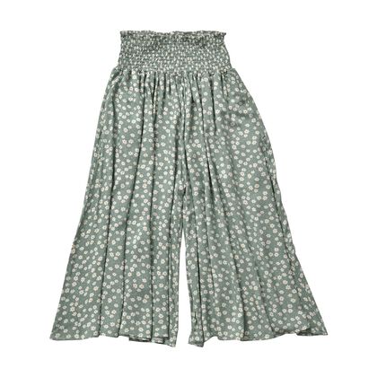 Luftige Taillen-Culottes mit Smok-Detail und Blumenmuster, Einheitsgr&ouml;&szlig;e, mintgr&uuml;n