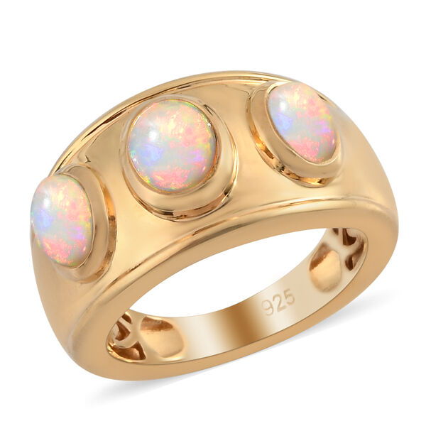 Nat&uuml;rlicher &Auml;thiopischer Opal 3 Stein Ring 925 Silber vergoldet  ca. 1,25 ct image number 4