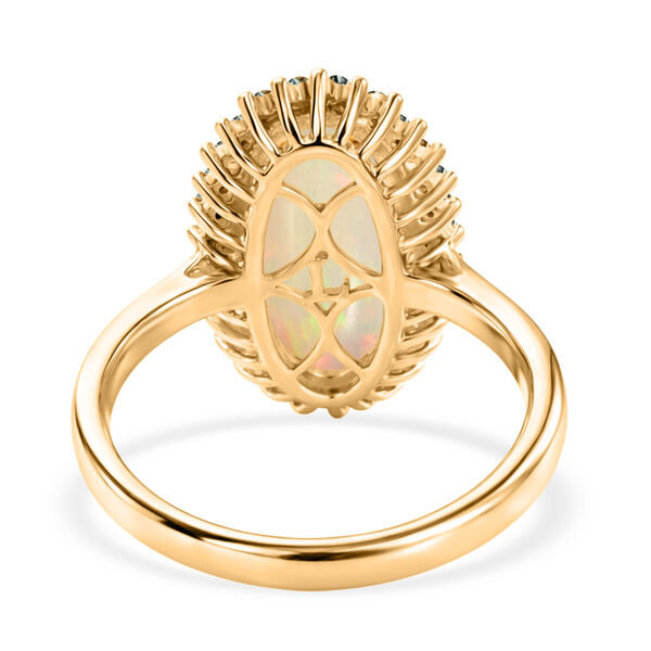 LUXURIANT - AAA Nat&uuml;rlicher, &auml;thiopischer Welo Opal, Lab Grown Gr&uuml;ner Diamant Ring 925 Silber 750 Gelbgold vermeil (Gr&ouml;&szlig;e 17.00) ca. 3,77 ct image number 5