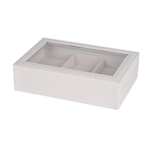 Schmuckorganizer aus Kunstleder mit Glasdeckel, 30x20x8,5cm, Beige image number 7