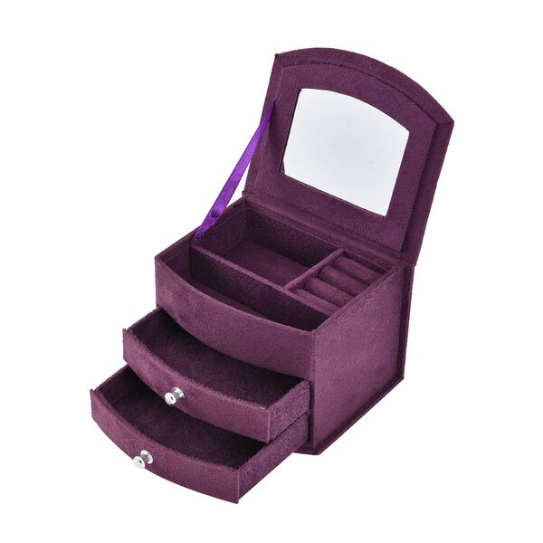 Samt-Schmuckkästchen mit Spiegel und 2 herausnehmbaren Schubladen, 14.5x12x10.5cm, violett image number 6