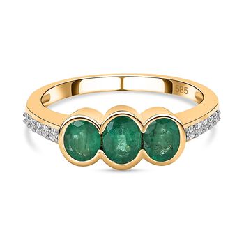 AAA Kagem Sambischer Smaragd, Wei&szlig;er Diamant Ring, 585 Gold (Gr&ouml;&szlig;e 17.00) ca. 1.11 ct