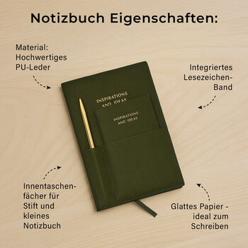 Notizbuch-Set, Gr&uuml;n, 2 Gr&ouml;&szlig;en, PU-Einband, Metallstift, Geschenkbox Schwarz