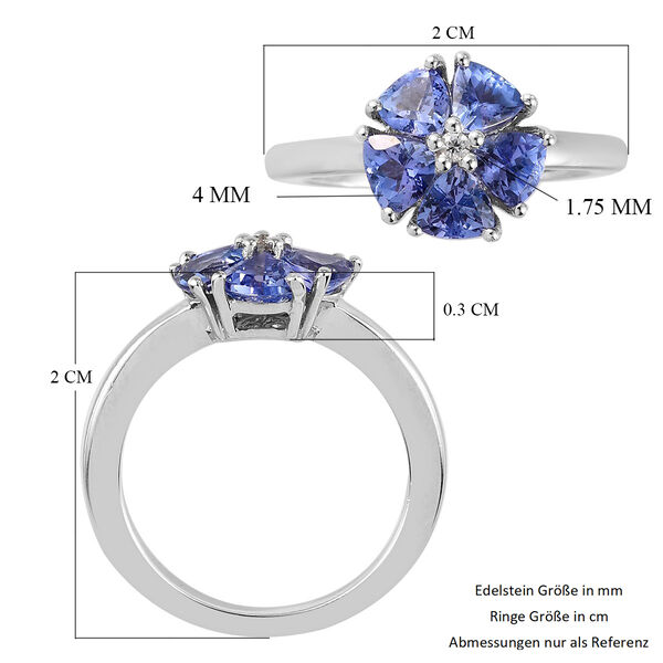 Tansanit und Zirkon Ring 925 Silber Platin-&Uuml;berzug image number 6