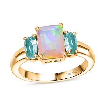 D'Joy AA Nat&uuml;rlicher, &auml;thiopischer Welo Opal, Paraiba-Blau-Apatit Ring 925 Silber vergoldet (Gr&ouml;&szlig;e 17.00) ca. 1.53 ct