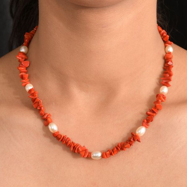 Schwamm Koralle und mehrfarbige S&uuml;&szlig;wasserperle Halskette, 45cm image number 3