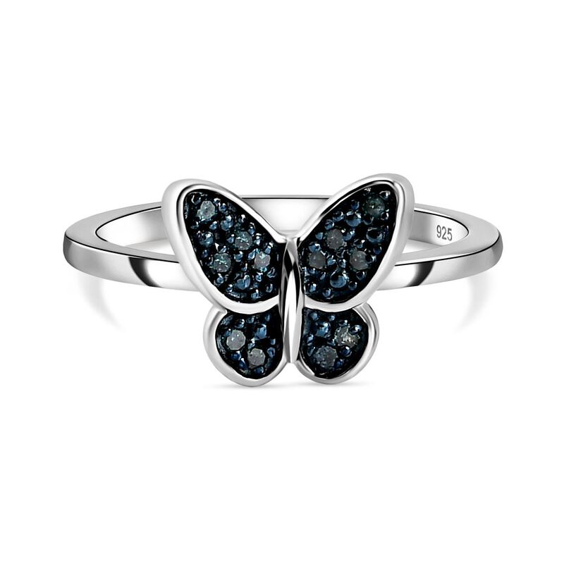 Blauer Diamant-Ring, 925 Silber platiniert  ca. 0,10 ct image number 0
