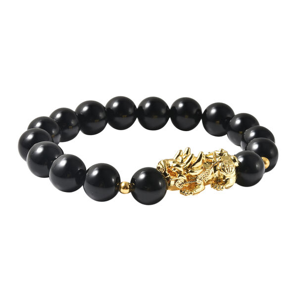Feng Shui nat&uuml;rliches, schwarzes Obsidian-Armband, 19 cm, goldfarben ca. 108.50 ct image number 3
