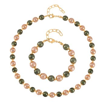 Rote Muschelkernperle Schmuckset  Legierung vergoldet