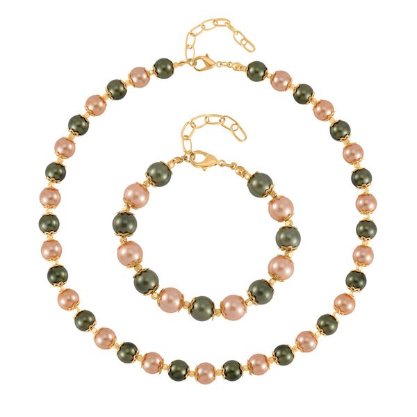 Rote Muschelkernperle Schmuckset  Legierung vergoldet