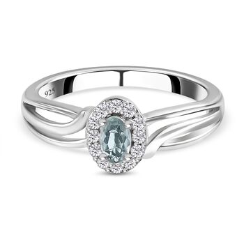 Alexandrit und wei&szlig;er Zirkon-Ring, 925 Silber platiniert (Gr&ouml;&szlig;e 17.00) ca. 0.34 ct