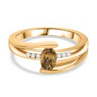AA Natürlicher goldener Tansanit, Weißer Zirkon Ring 925 Silber 750 Gelb Vergoldet (Größe 17.00) ca. 0,53 ct