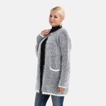 Trendiger Winter-Cardigan mit Taschen, One Size, Schwarz