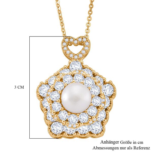 Weiße Süßwasser Perle (8-10 mm), Weißer Zirkonia Schmuckset ca. 50 cm + 5 cm Extender, Nickelfreies Messing, Reines Kupfer vergoldet image number 6