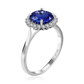 AAAA Tansanit, Wei&szlig;er Diamant Ring 950 Platin (Gr&ouml;&szlig;e 17.00) ca. 3,30 ct