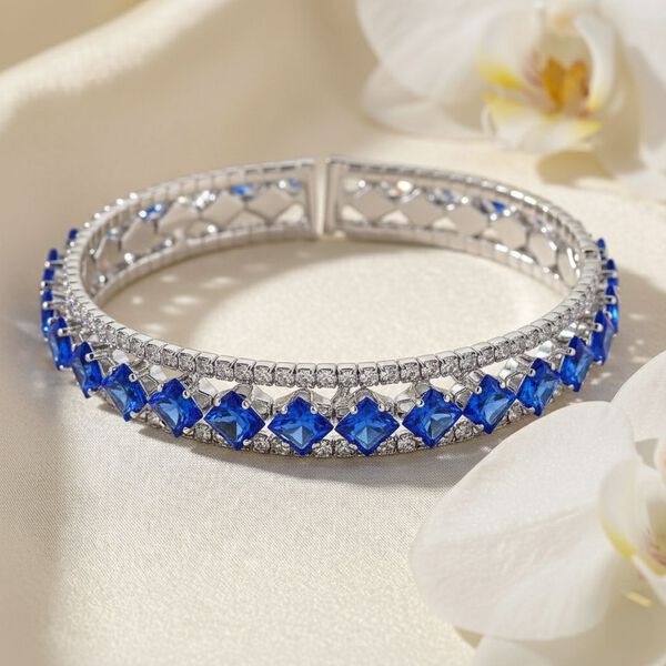 Blauer Zirkonia, Wei&szlig;er Zirkonia Armreif, Flexibles (ca. 18-19 cm), Nickelfreies Messing image number 1