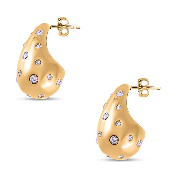 Weißer Kristall Ohrringe Reiner Edelstahl IP-Gelbbeschichtung image number 4