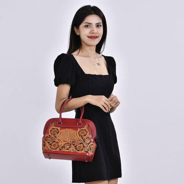 Grand Pelle  - Echtleder Handtasche, 28 x 25 x 15 cm, rot image number 8