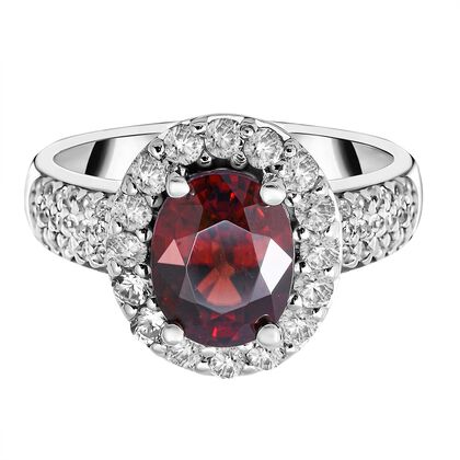 Roter Zirkon und Wei&szlig;er Zirkon Ring 925 Silber platiniert (Gr&ouml;&szlig;e 16.00) ca. 4,80 ct