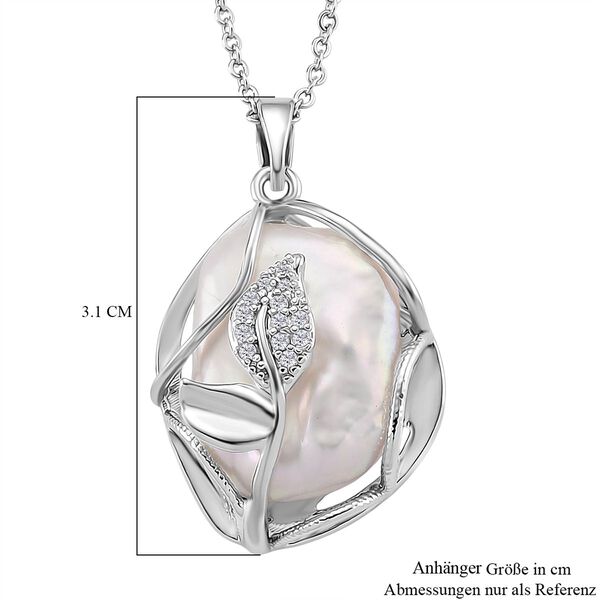 Weißer Süßwasserperle und Zirkonia Anhänger mit 50+5cm Kette image number 7